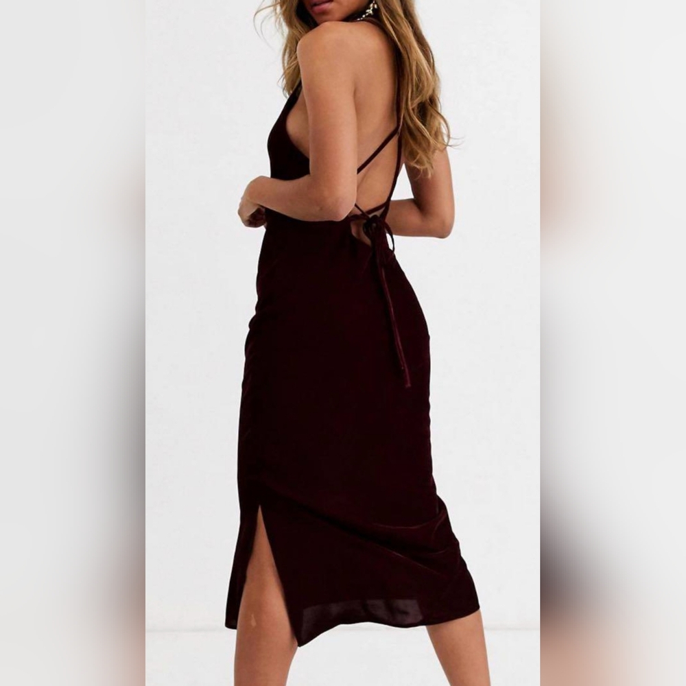 ASOS Burgundy Slip Midi Dress with Back Tie